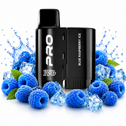 IVG Pro 10K replacement pods displayed on a pure white background with fruit elements arranged around the product.