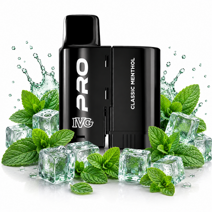 IVG Pro 10K replacement pods displayed on a pure white background with fruit elements arranged around the product.