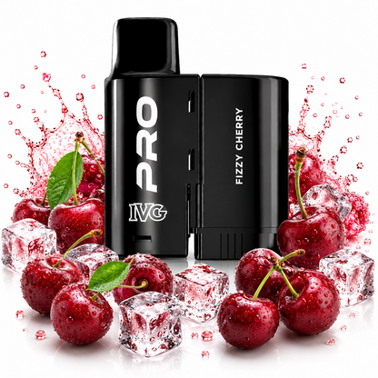 IVG Pro 10K replacement pods displayed on a pure white background with fruit elements arranged around the product.