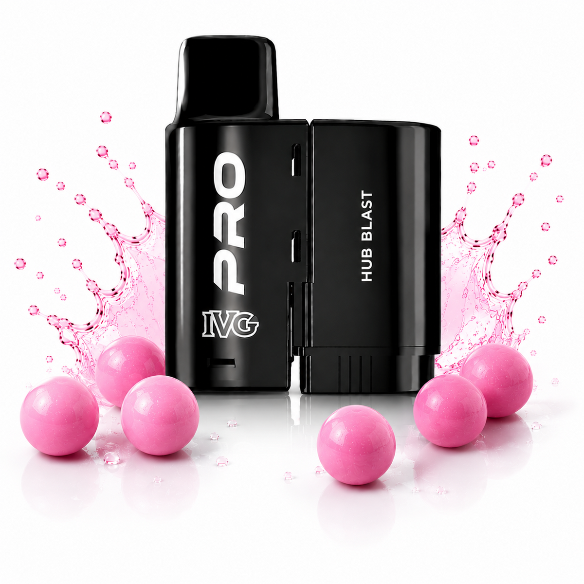 IVG Pro 10K replacement pods displayed on a pure white background with fruit elements arranged around the product.