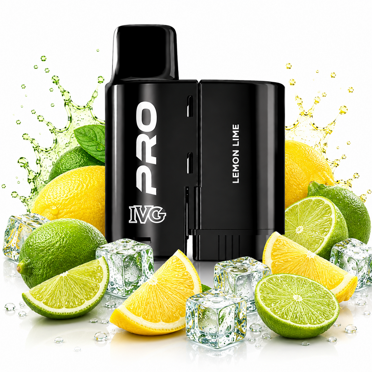 IVG Pro 10K replacement pods displayed on a pure white background with fruit elements arranged around the product.