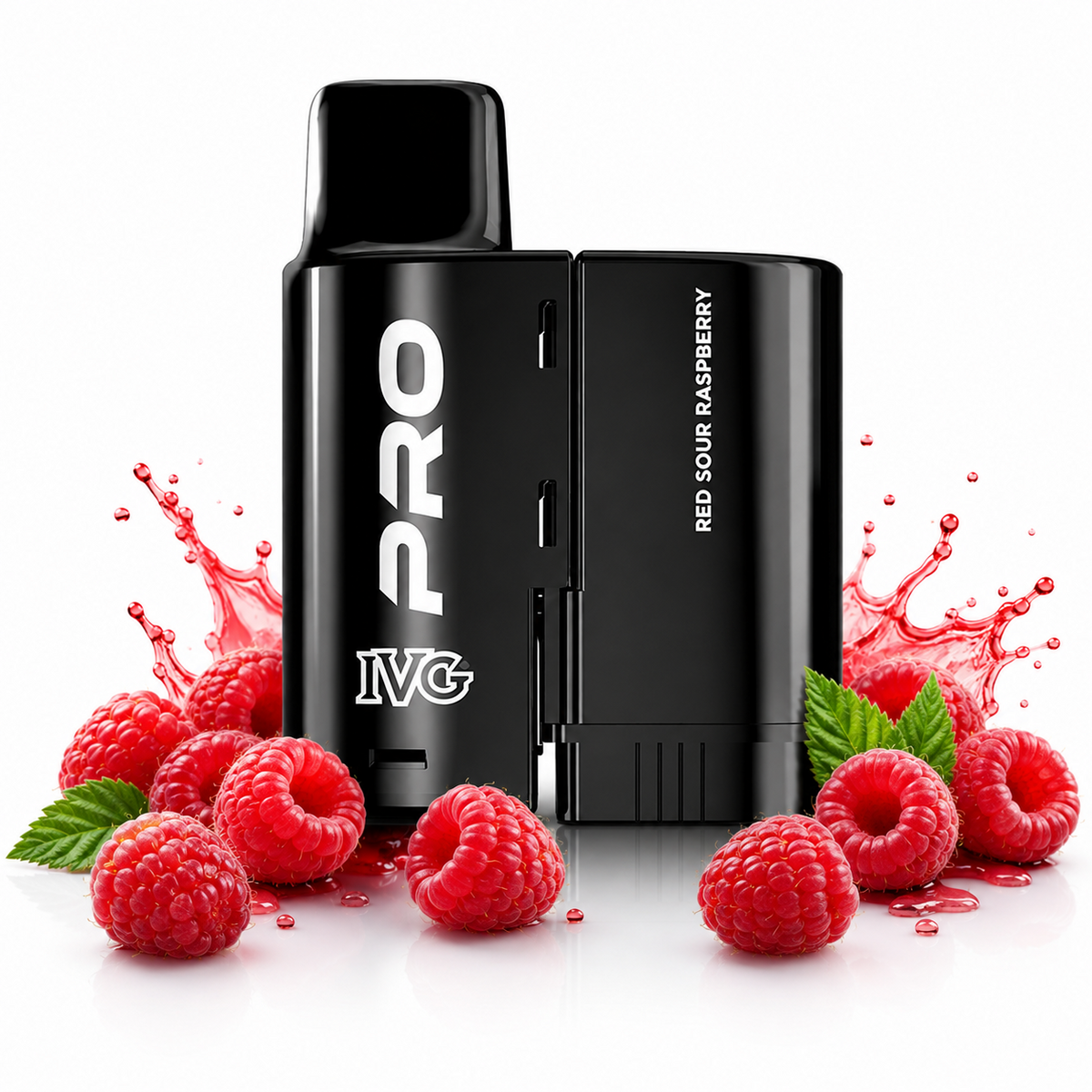 IVG Pro 10K replacement pods displayed on a pure white background with fruit elements arranged around the product.