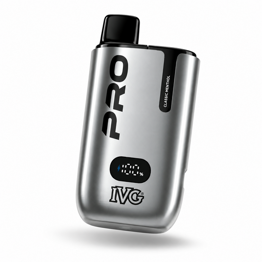 IVG Pro 10K rechargeable vape device with digital battery display on a clean white background.