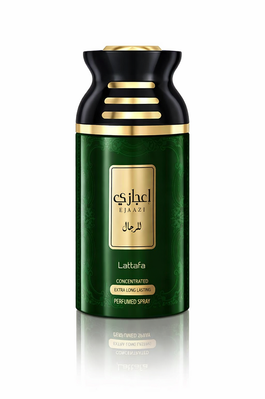 Lattafa Perfumed Body Spray Concentrated 250ml shown in tall cylindrical branded packaging on a pure white background.