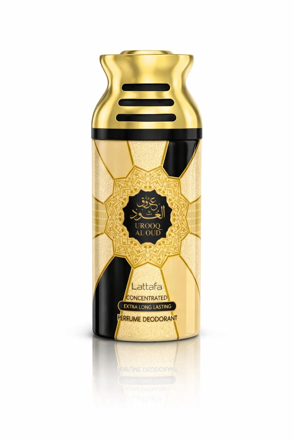 Lattafa Perfumed Body Spray Concentrated 250ml shown in tall cylindrical branded packaging on a pure white background.