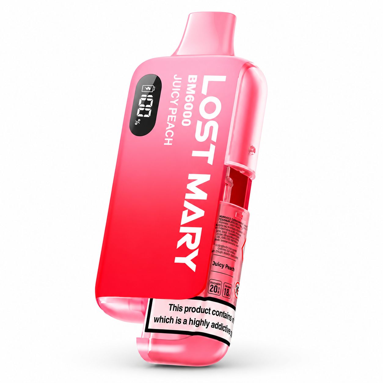 Lost Mary BM6000 rechargeable device in assorted flavours on a pure white background with enhanced studio lighting and clear product detail.