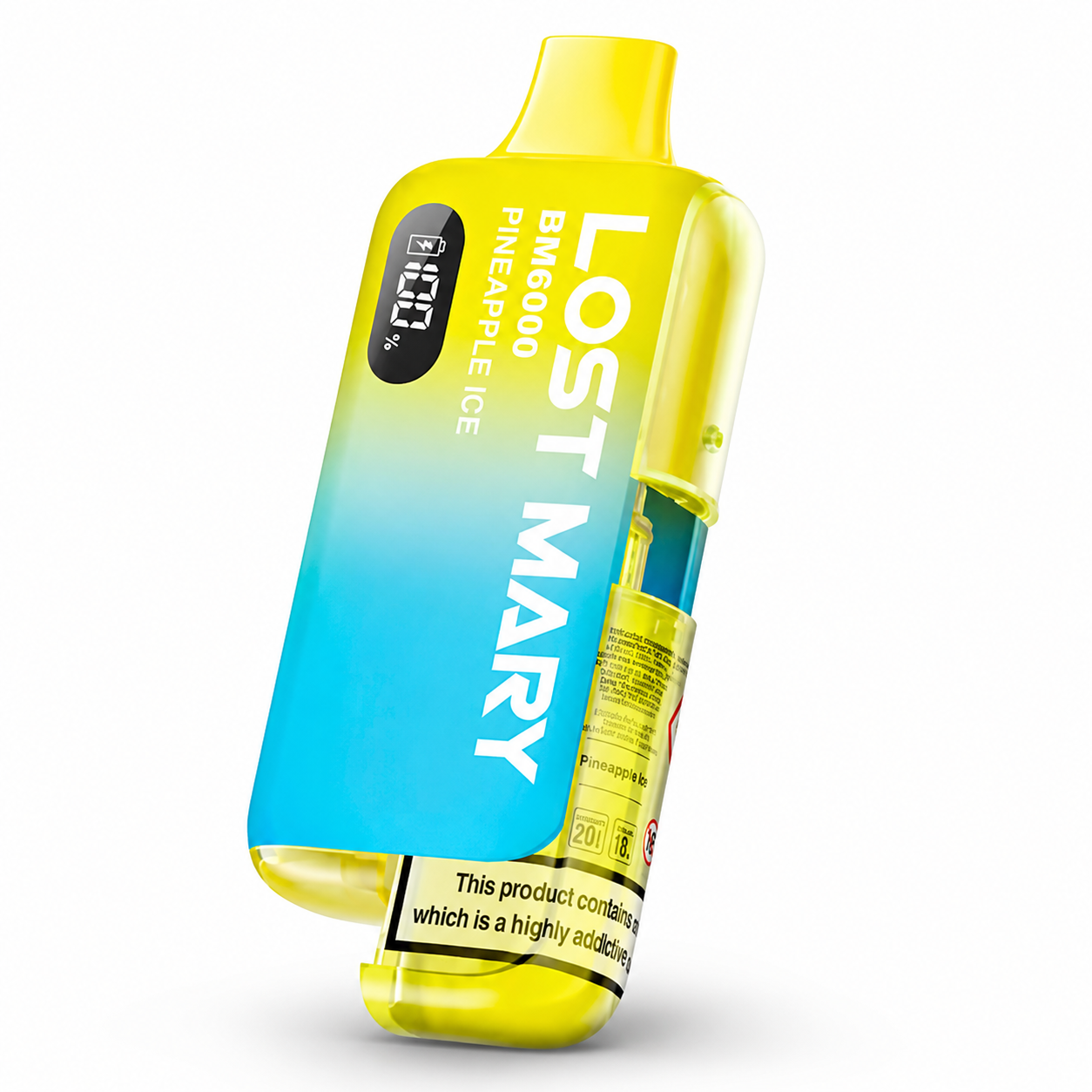 Lost Mary BM6000 rechargeable device in assorted flavours on a pure white background with enhanced studio lighting and clear product detail.