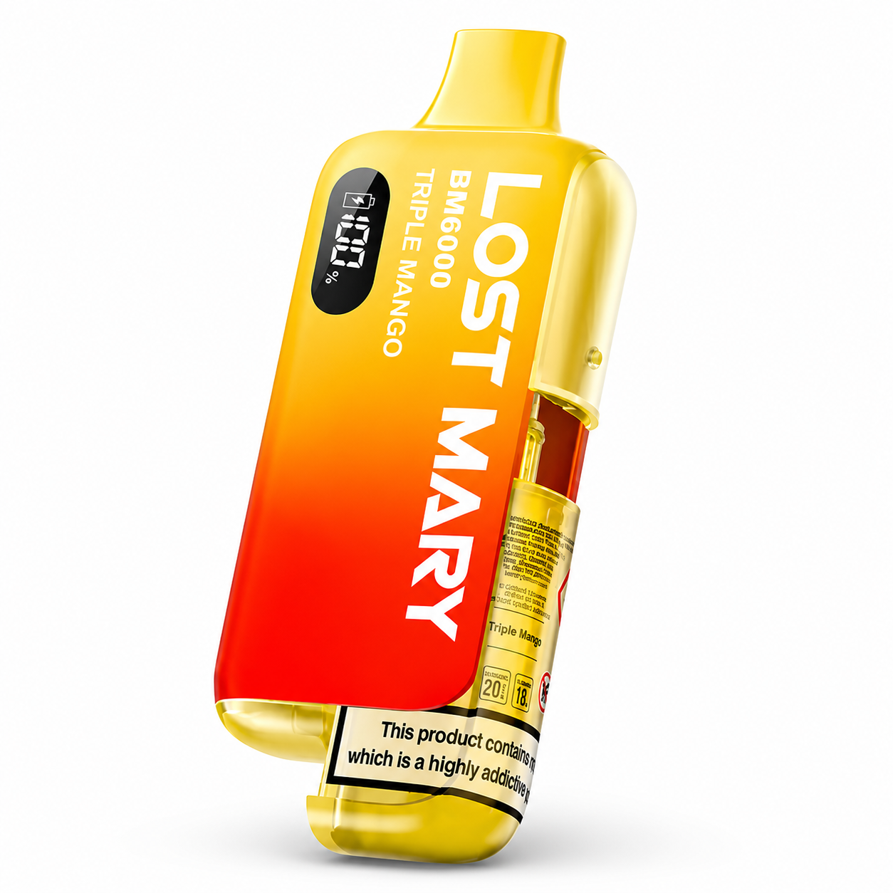 Lost Mary BM6000 rechargeable device in assorted flavours on a pure white background with enhanced studio lighting and clear product detail.