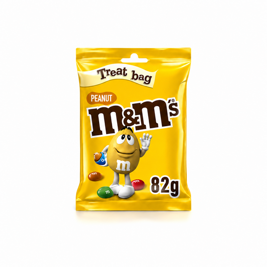 M&M’s Chocolate Treat Bag shown upright in classic milk chocolate branded packaging on a pure white background.