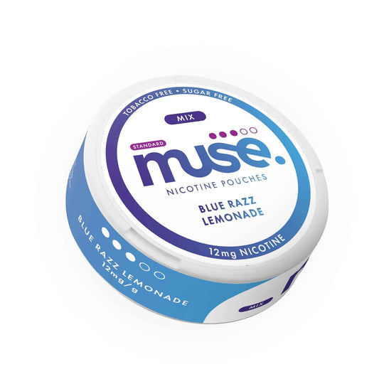 Muse Nicotine Pouches shown in a slim round container on a clean white background.