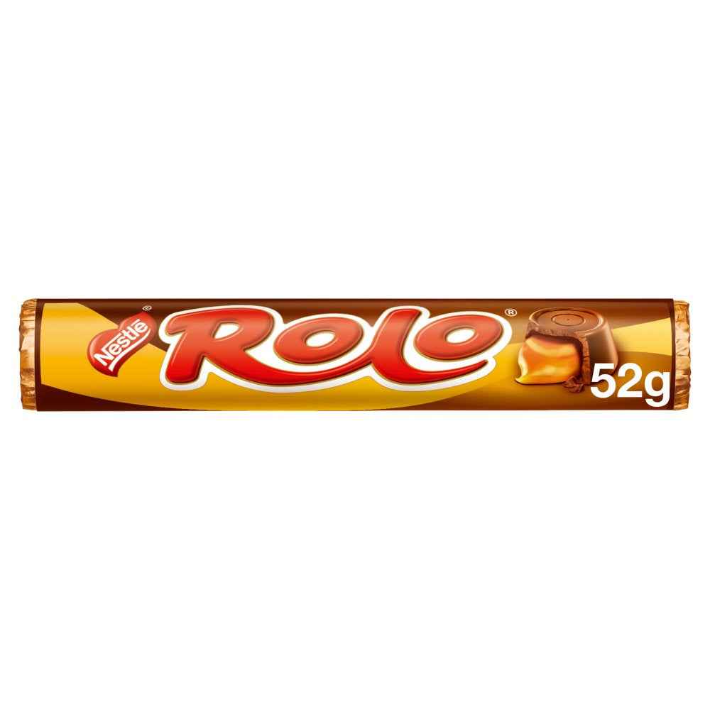 Nestle rolo chocolate 52g on a pure white background.