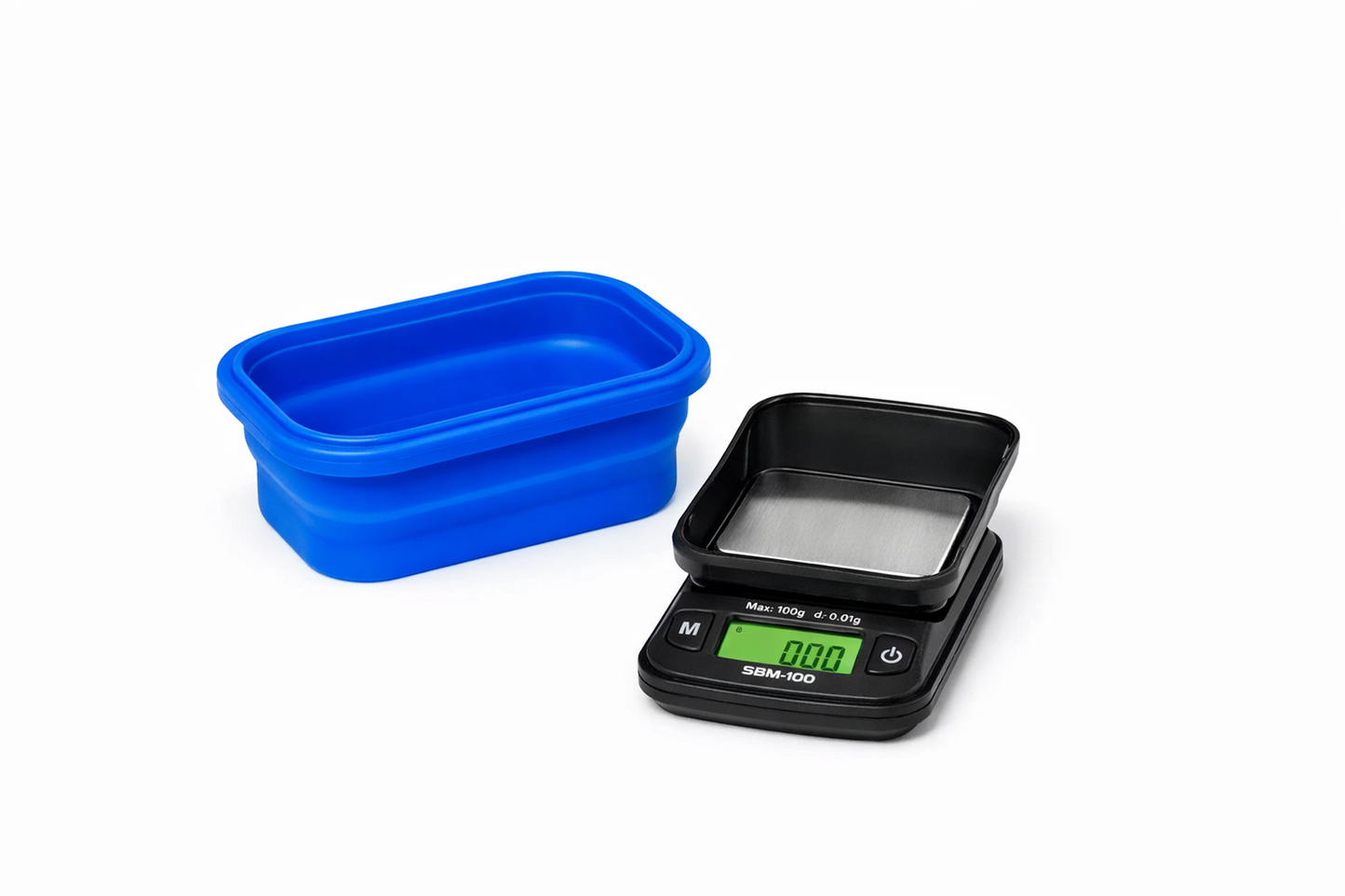 On Balance SBM 100 Mini Digital Pocket Weighing Scale shown in compact black housing with clear digital display on a pure white background.