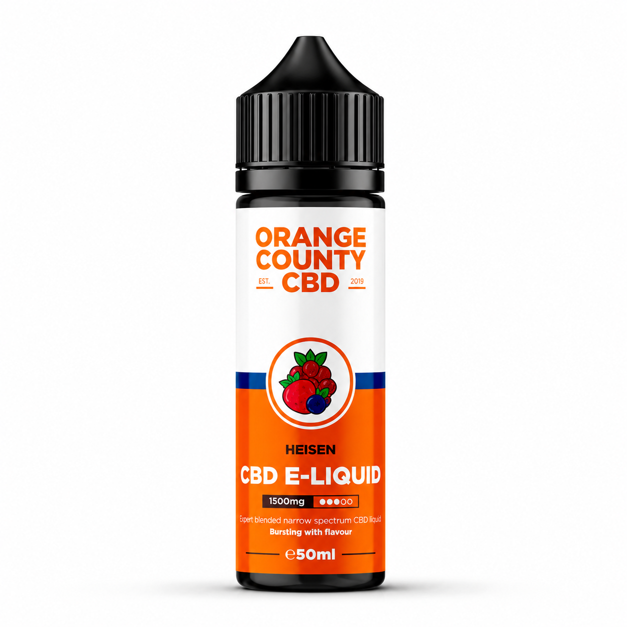 Orange County bottle shown on a pure white background with branded label visible.