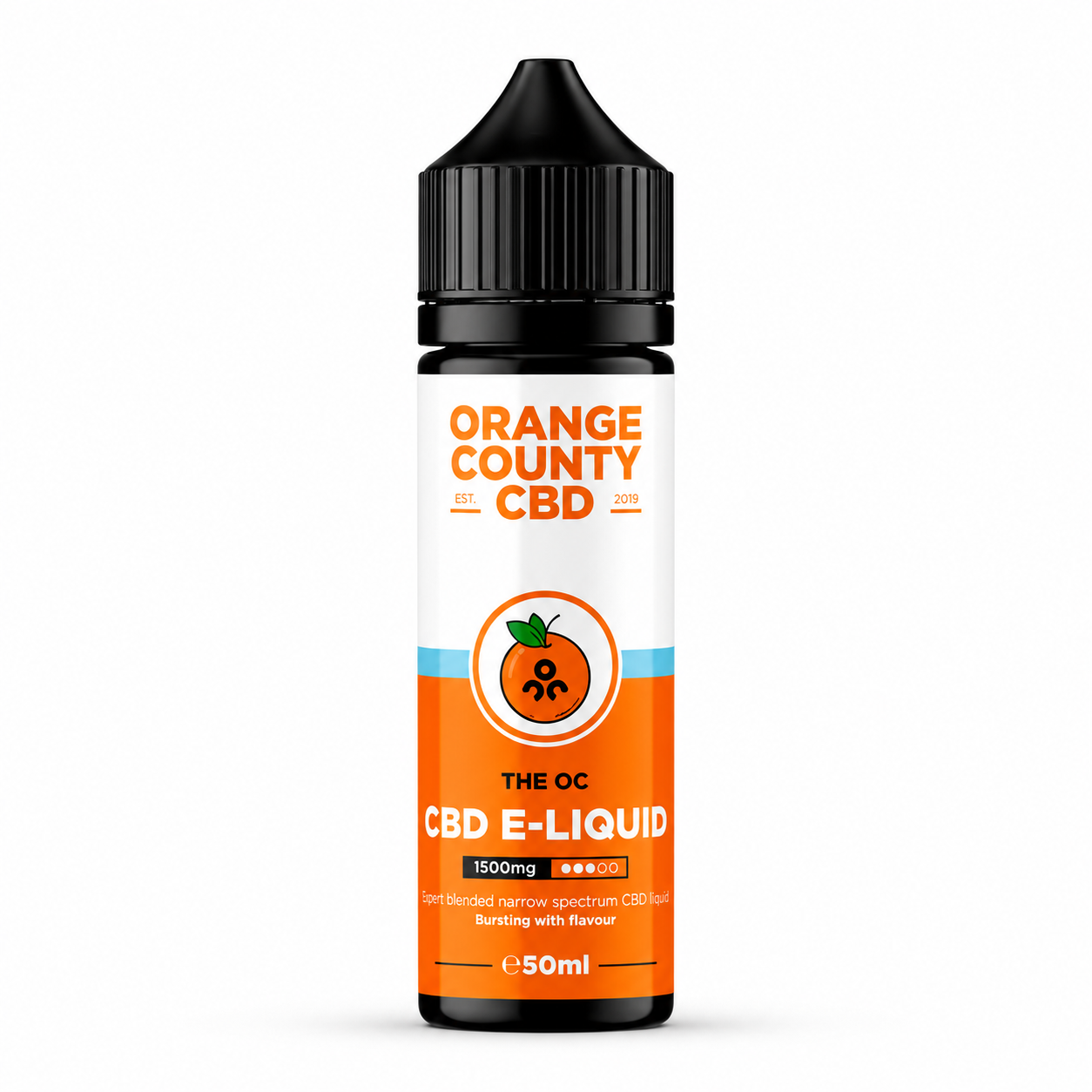 Orange County bottle shown on a pure white background with branded label visible.