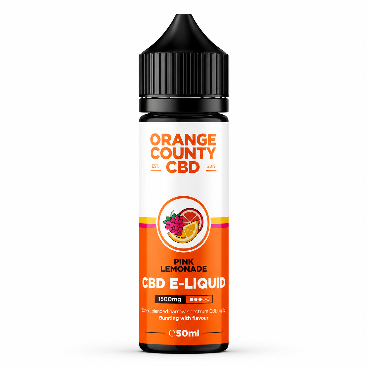 Orange County bottle shown on a pure white background with branded label visible.