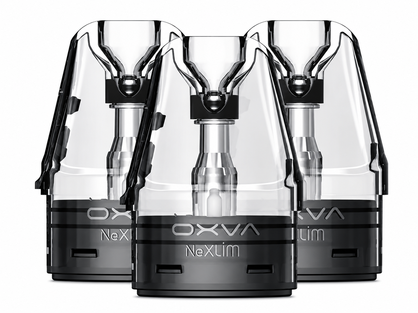 Three OXVA vape pods on a pure white background.