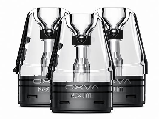 Three OXVA vape pods on a pure white background.