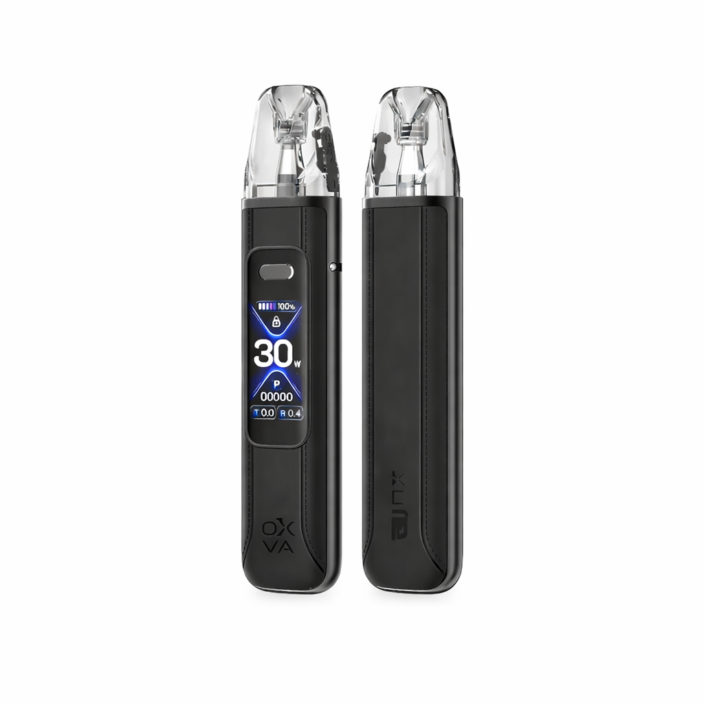 Oxva Xlim Pro 3 device in Black Leather colour on a pure white background.