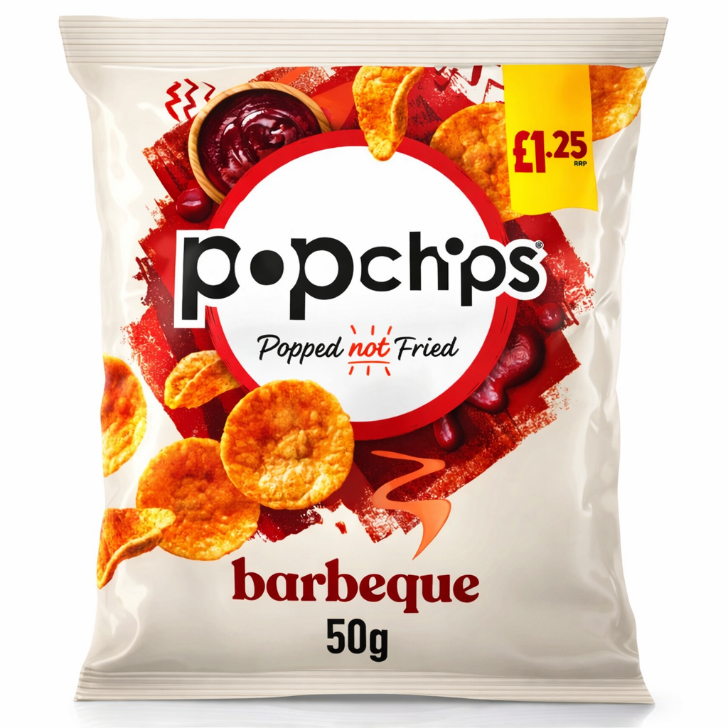 Pop Chips Crisps 50g bag shown upright with branded packaging on a pure white background.