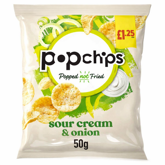 Pop Chips Crisps 50g bag shown upright with branded packaging on a pure white background.