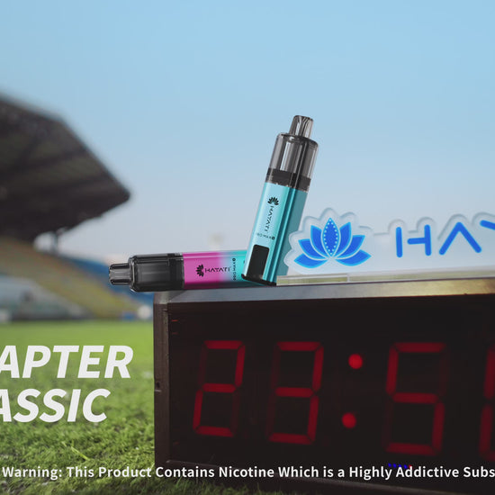 Hayati vape device shown in a promotional video on various scenes.
