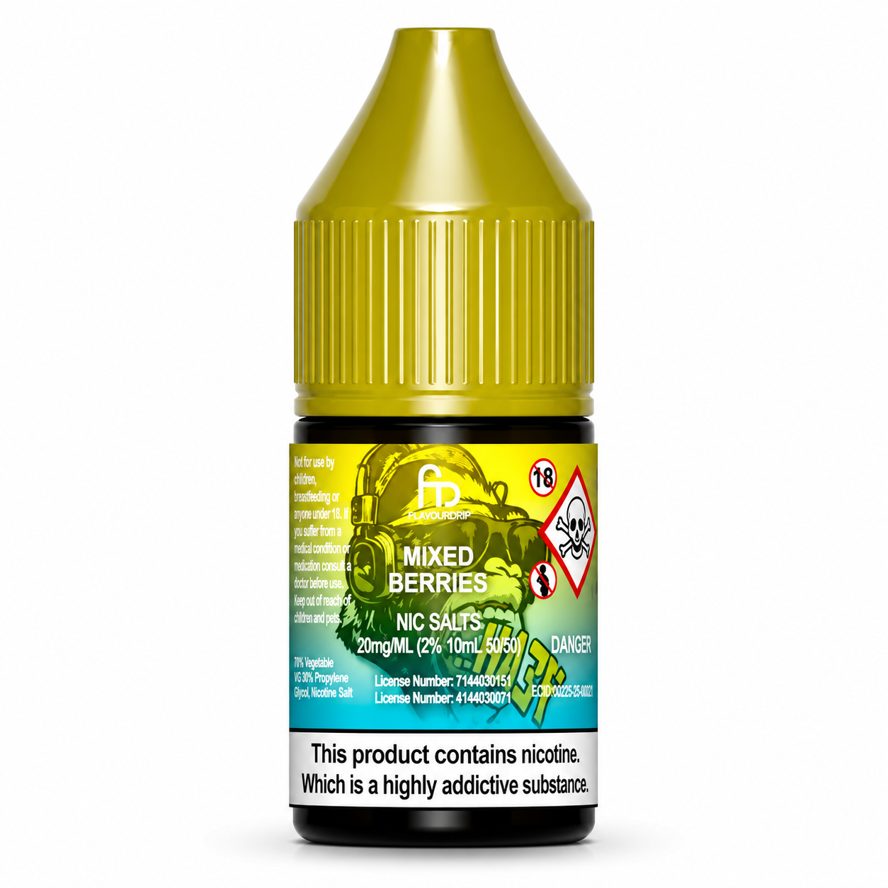 RandM Tornado nic salt bottle displayed on a pure white background with clear label detailing.