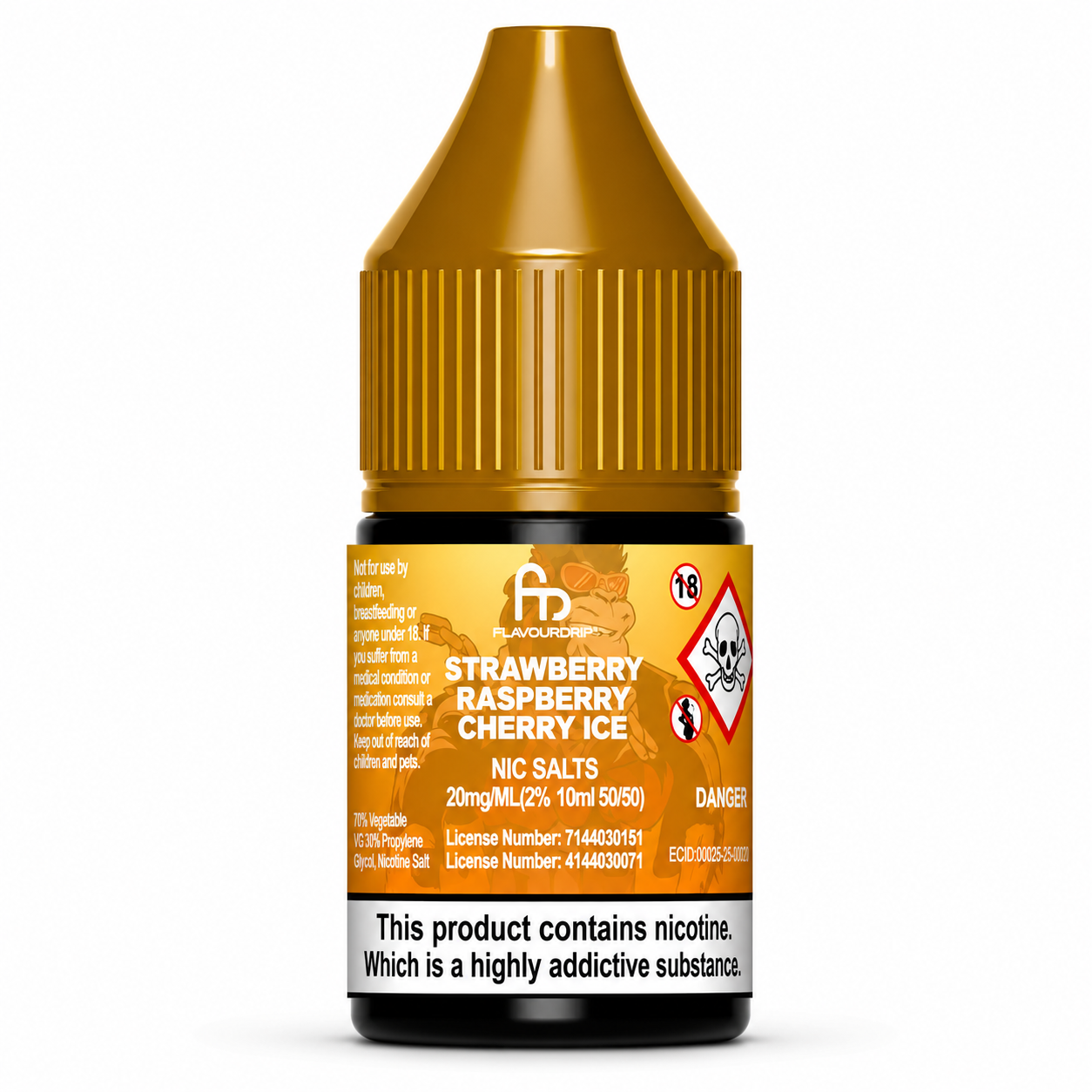 RandM Tornado nic salt bottle displayed on a pure white background with clear label detailing.