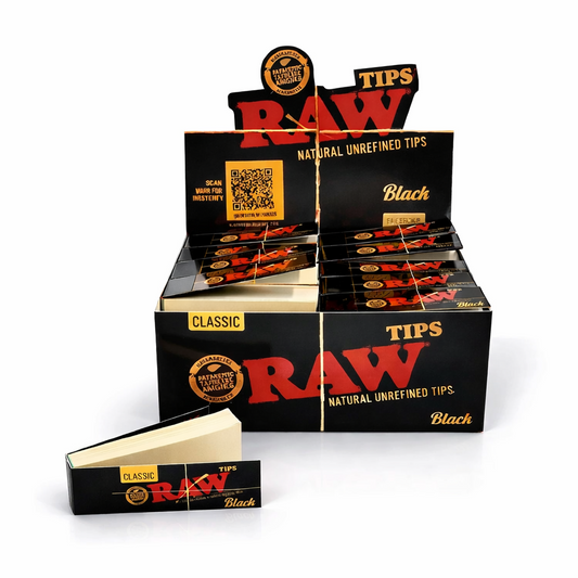 RAW Black Tips full box with classic black branding displayed on a pure white background.