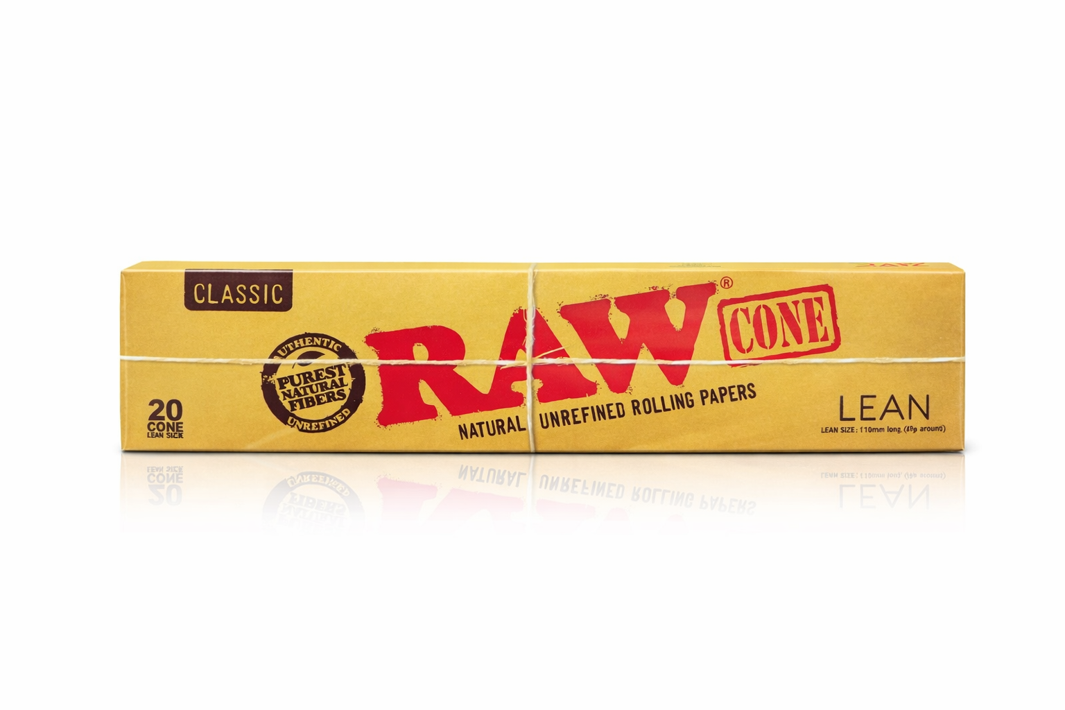 RAW Classic Lean Cones full box in natural‑brown branded packaging displayed on a pure white background.