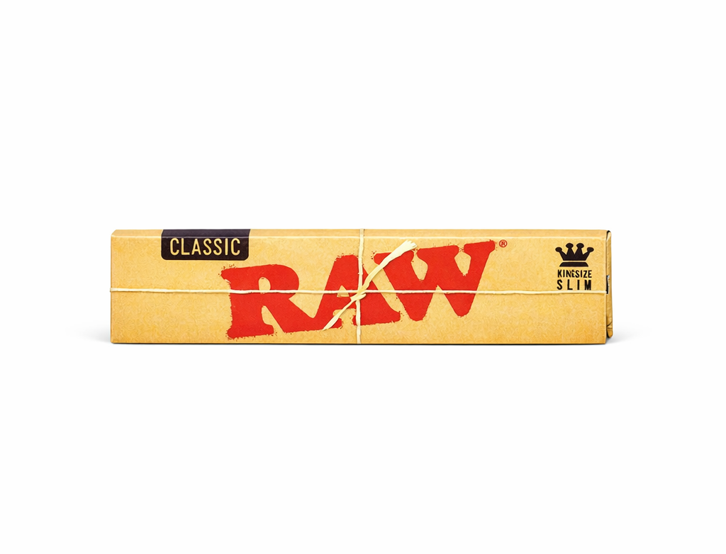RAW Classic King Size rolling papers pack with branding displayed on a pure white background.