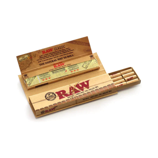 RAW rolling paper set with packaging on a white background.
