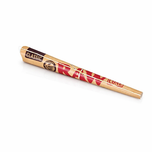 RAW Emperador pre‑rolled cone shown in natural‑brown branded packaging on a pure white background.