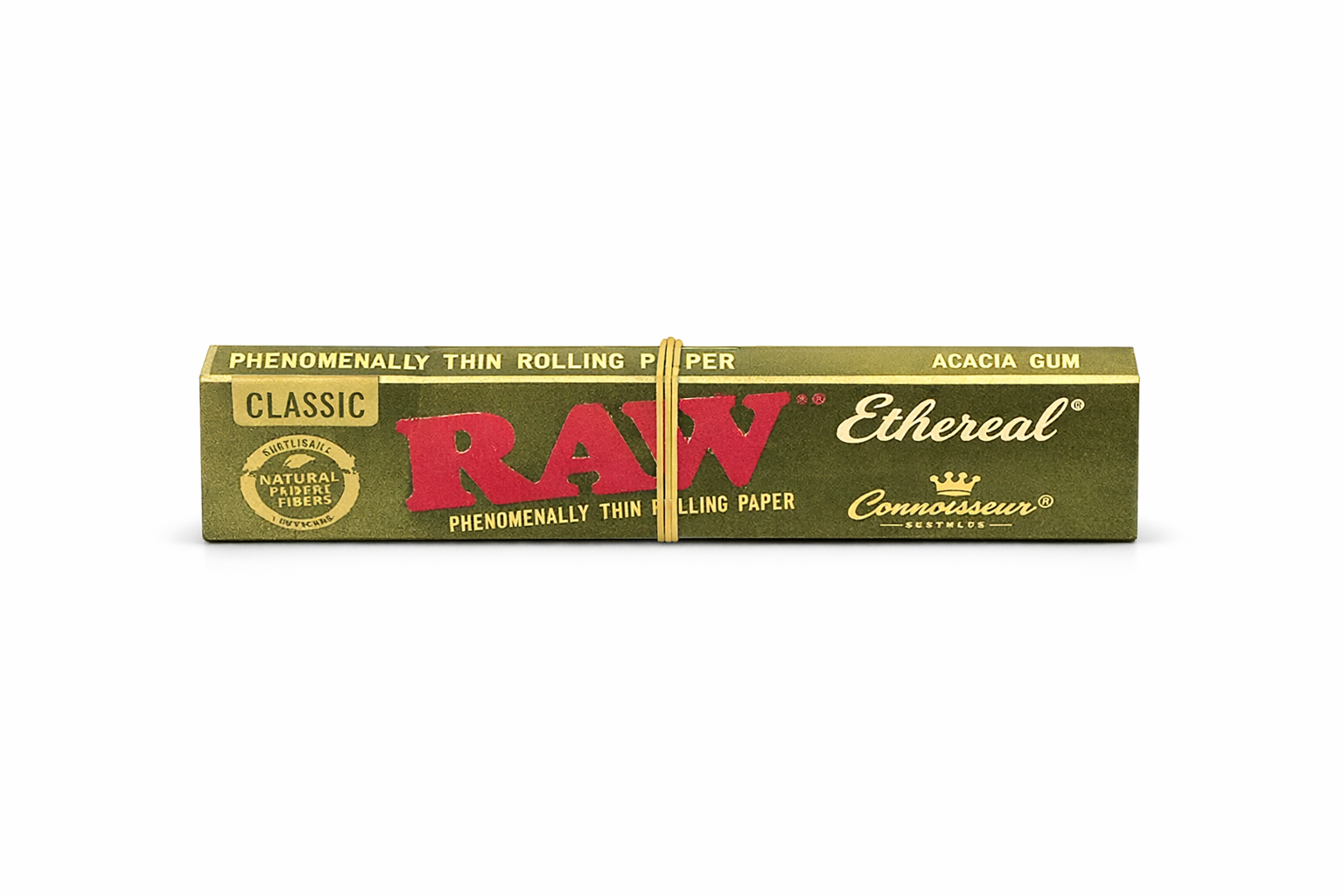 RAW Ethereal King Size Slim rolling papers in branded packaging displayed on a pure white background