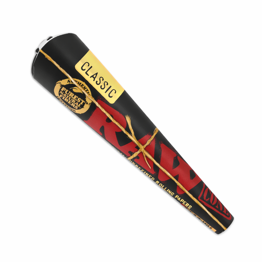 RAW Black King Size pre‑rolled cones 3‑piece pack shown in natural‑brown branded packaging on a pure white background.