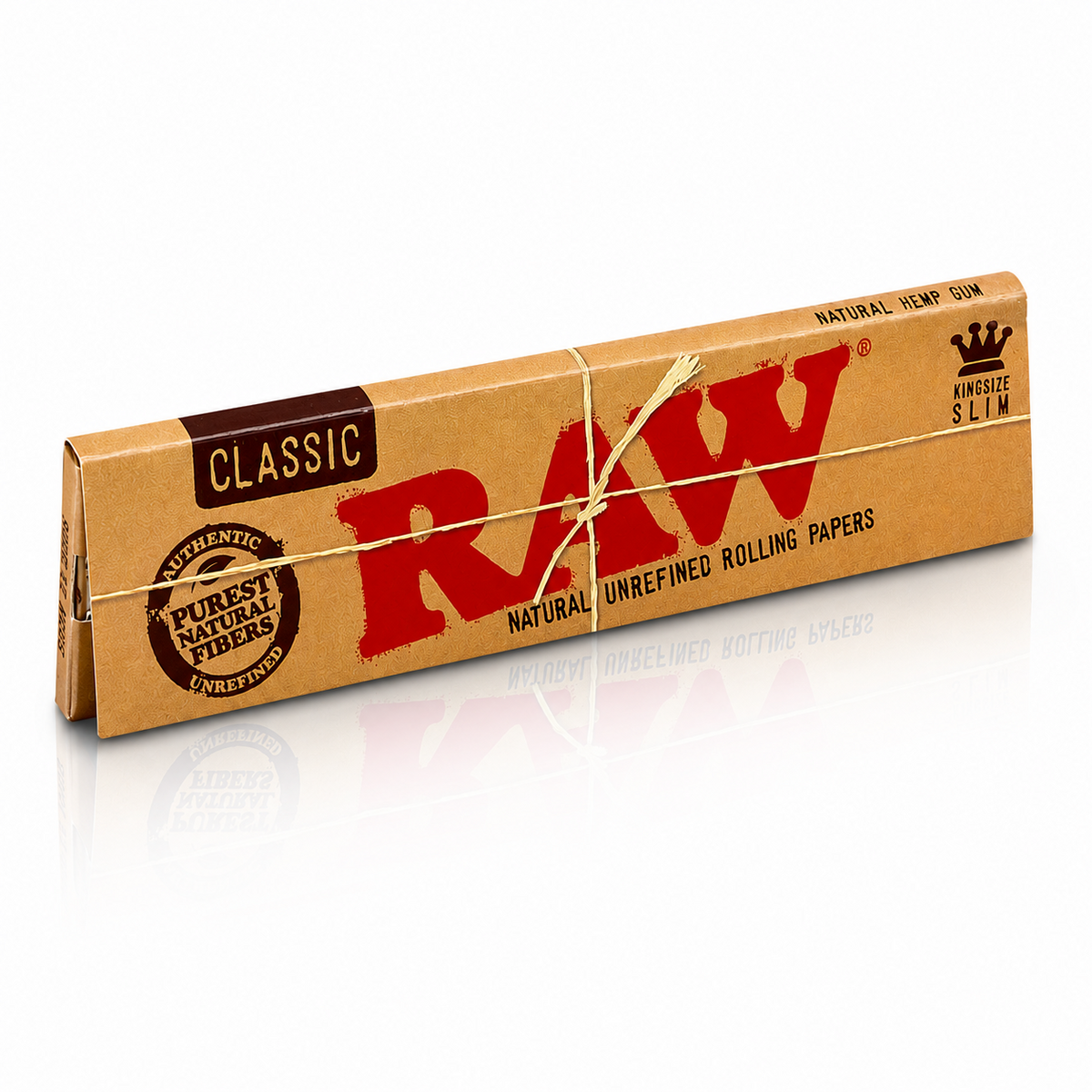 RAW Classic King Size rolling papers pack with clear branding displayed on a pure white background.
