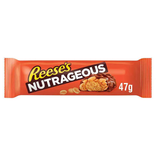 Reese’s Nutrageous Chocolate Bar 47g in branded packaging on a pure white background.