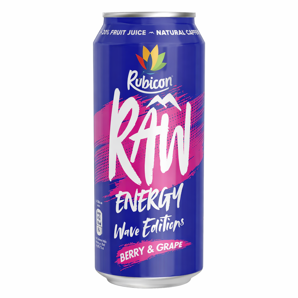 Rubicon RAW Energy Drink 500ml can shown upright on a pure white background.