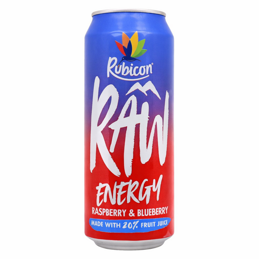 Rubicon RAW Energy Drink 500ml can shown upright on a pure white background.
