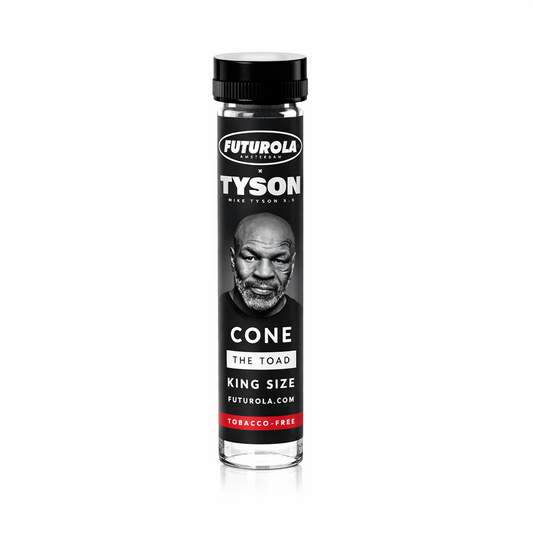 Tyson x Futurola Cone in Glass Tube displayed in branded black packaging on a pure white background.
