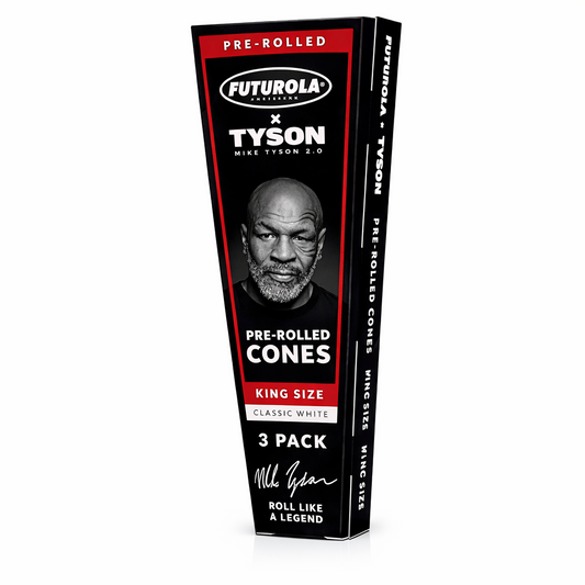 Tyson x Futurola King Size Cones Pack shown in branded black packaging displayed on a pure white background.
