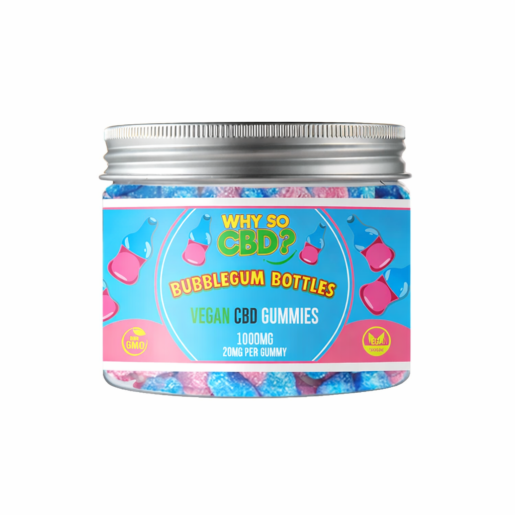 Jar of Why So vegan gummies on a plain white background with branded label visible.