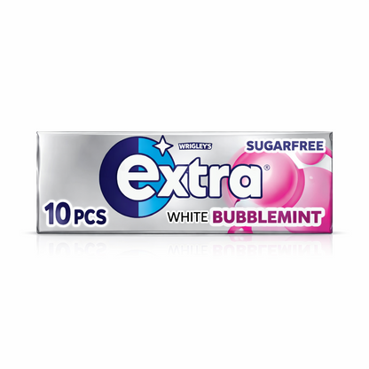 Wrigleys Extra Chewing Gum 14g pack shown upright with branded sugarfree gum packaging on a pure white background.