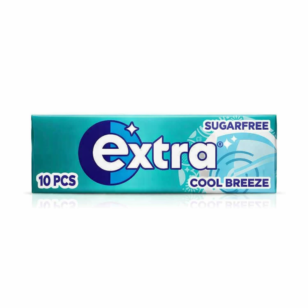 Wrigleys Extra Chewing Gum 14g pack shown upright with branded sugarfree gum packaging on a pure white background.